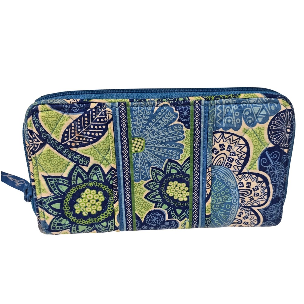 Vera‎ Bradley Zip Around Wallet Blue Green Boho Coastal cottage Travel Organizer